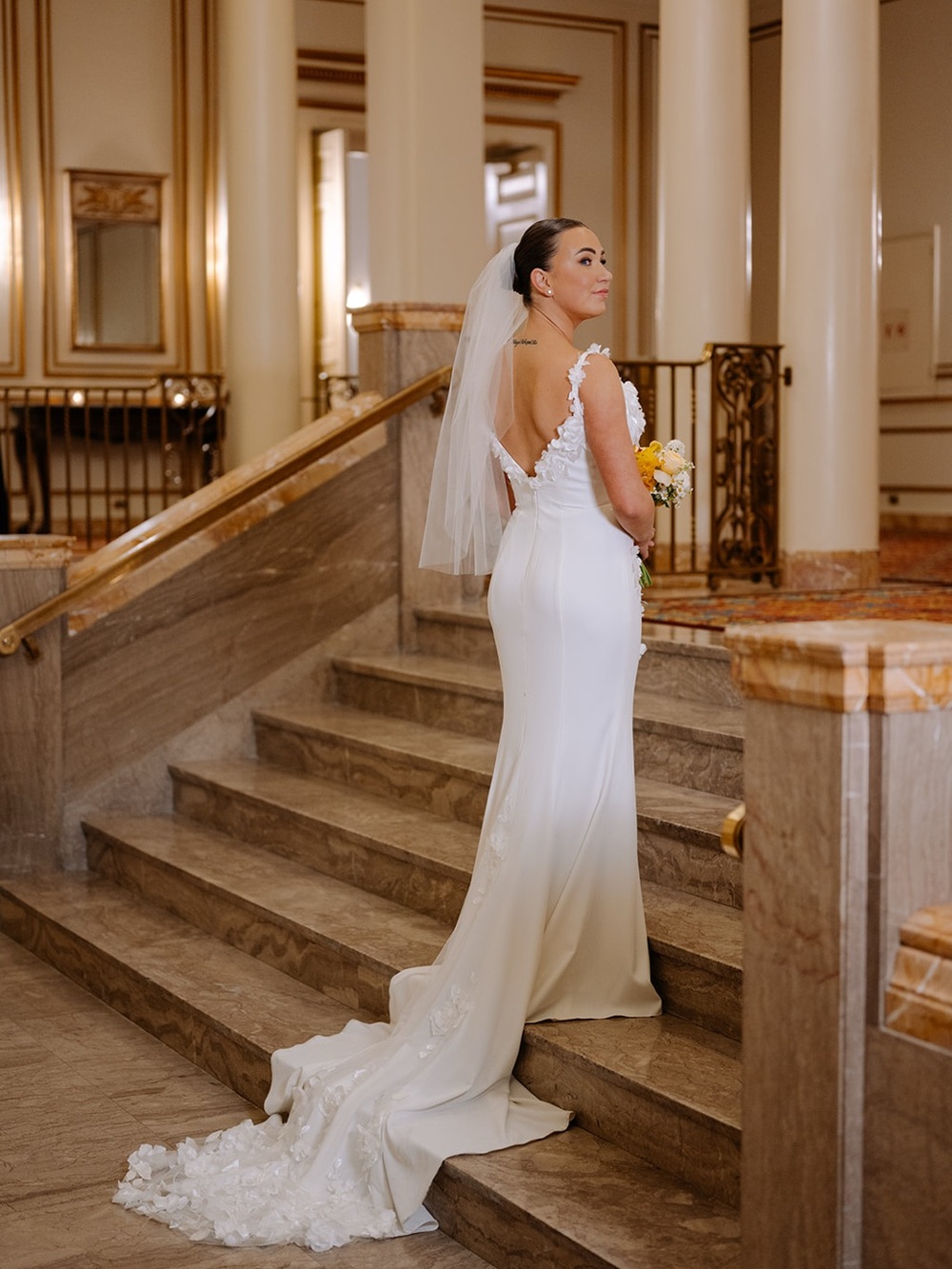 Elegant White Floral Appliqué Wedding Dress - Women's Bridal Gown - Cassel